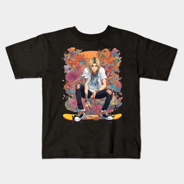 Skater Boy Kids T-Shirt by animegirlnft